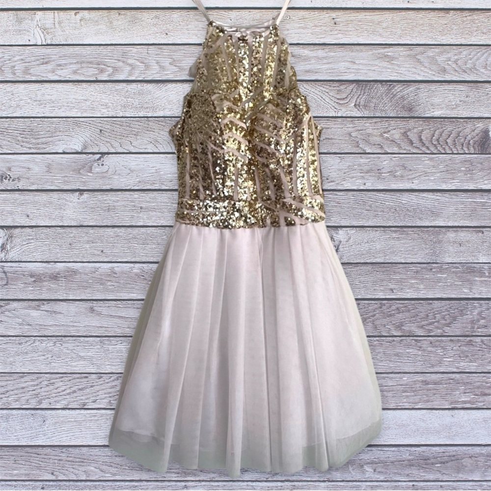 B Darlin Gold Sequin Tulle Dress